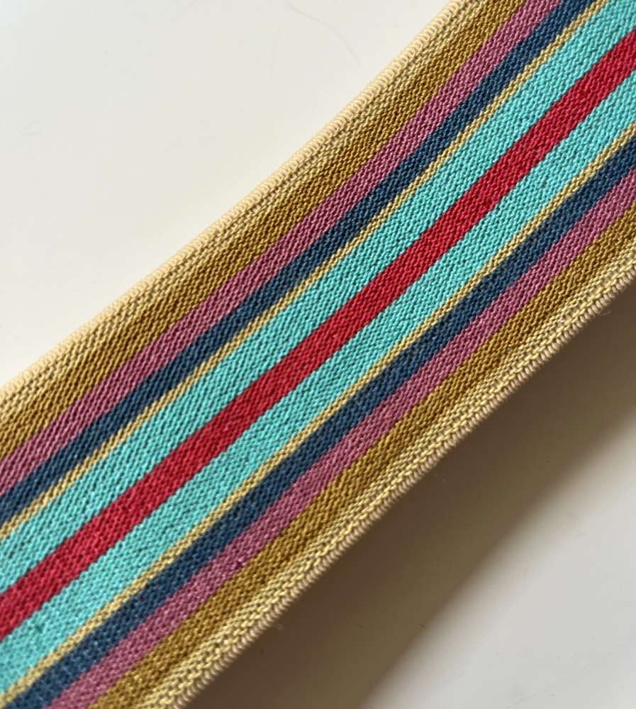 Bild 1 von Reststück Gummiband für Trachtengürtel - 5 cm  - ocker rot türkis Dirndlgürtel elastisch  - 108 cm