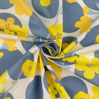 Bild 1 von Reststück Baumwollstoff Popeline - Blumen - gelb blau -  60 cm