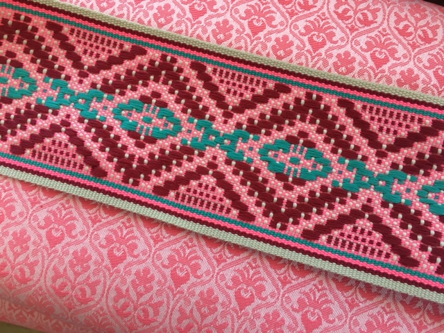 Bild 1 von Reststück Borte Jacquardband Zierborte - koralle fuchsia elfenbein  7,8 cm breit   125 cm