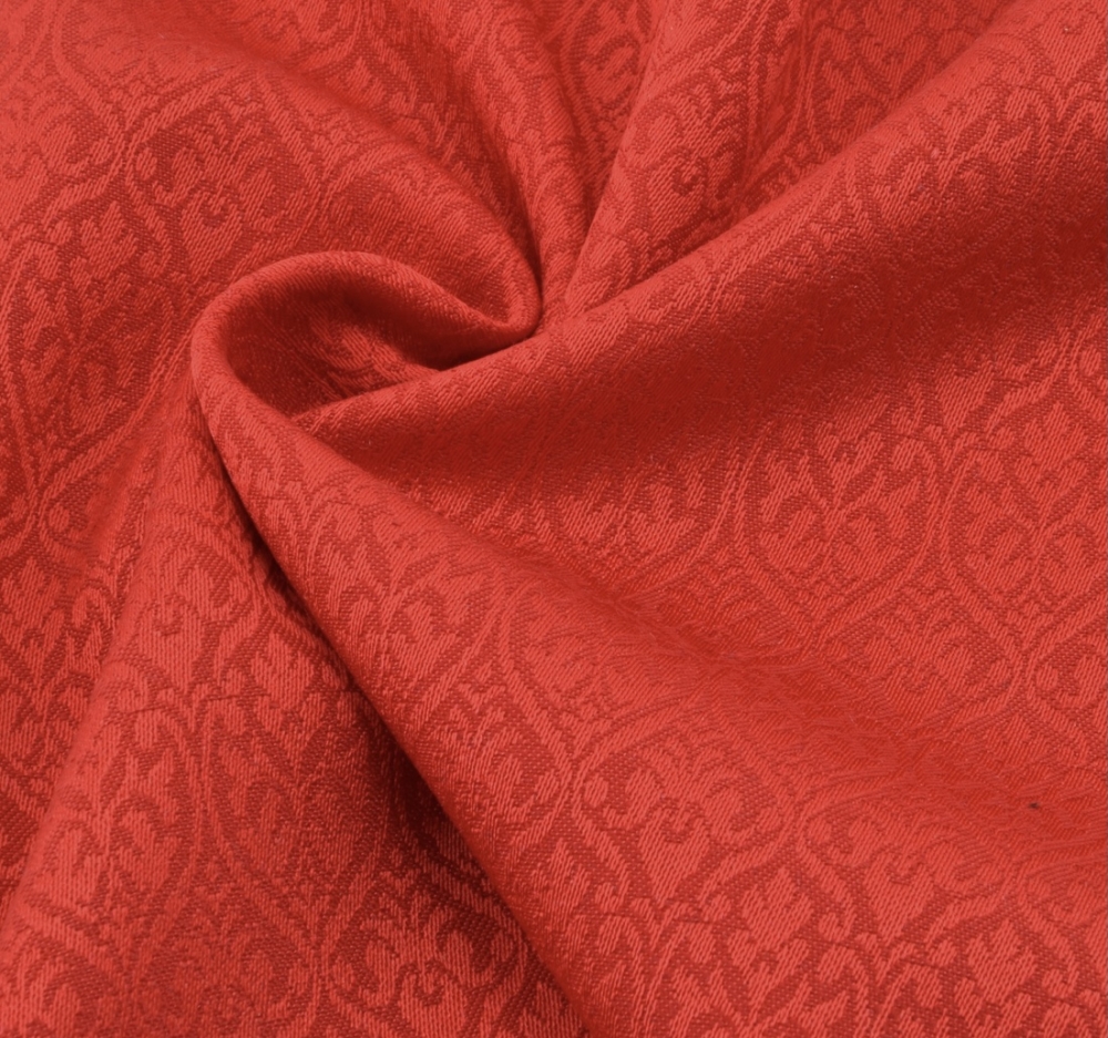 Bild 1 von Reststück Wollsatin Jacquard Mischgewebe knitterfrei Ornamentmuster - helles rot  - 95 cm
