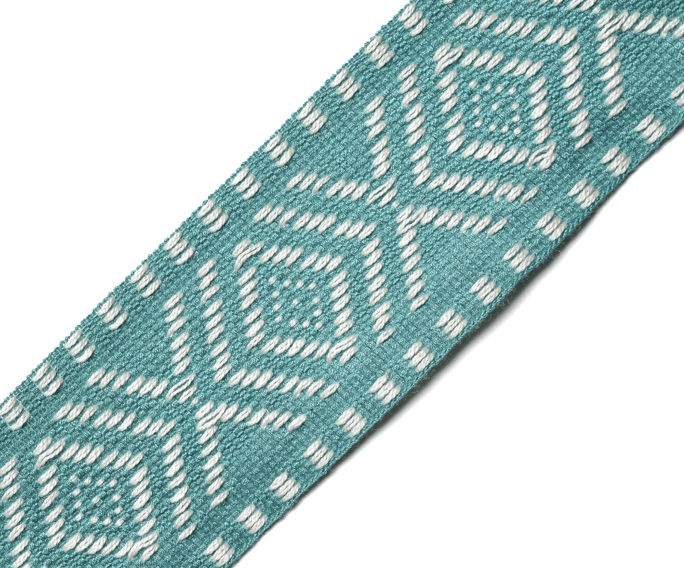 Bild 1 von Borte Jacquardborte Webband Band türkis weiß  - 40 mm breit  - 3 Meter