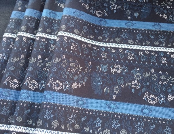 Bild 1 von Baumwollsatin  - Bordürenstoff Streifen - knitterarm  - grau taubenblau Rapport 150x140cm