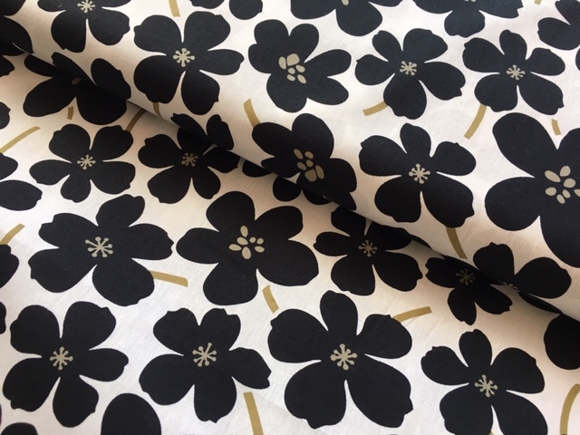 Bild 1 von Dirndl Schürzenstoff Stoff  - Blumen - weiß schwarz  - 50 cm