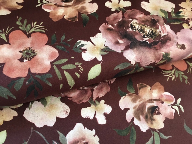 Bild 1 von Trachten Dirndl Baumwolldruck  - Blumen groß  - dunkel weinrot  - 50cm