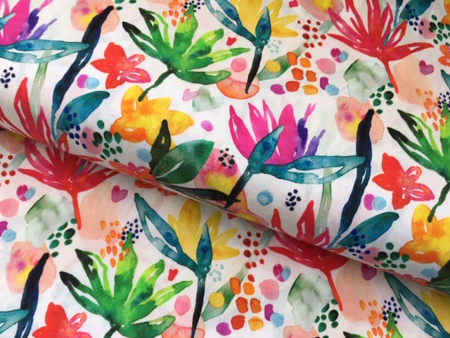 Bild 1 von Dirndl Stoff Blumen - Wasserfarben - weiß bunt - 50 cm