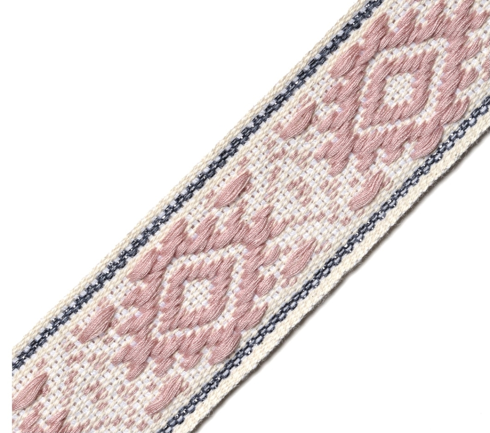 Bild 1 von Dirndlgürtel - feste Jacquardborte  rosa creme - 40 mm breit  - 340 cm