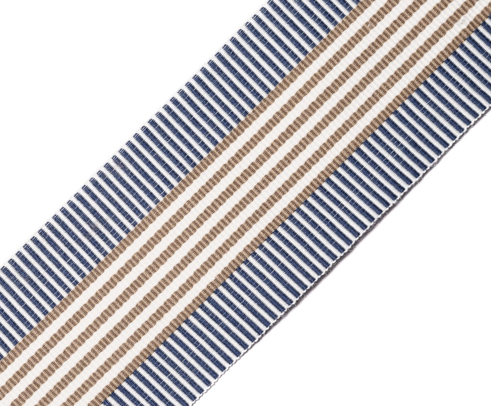 Bild 1 von Borte Jacquardborte Webband  Streifen beige blau  -  50 mm breit  - 275 cm
