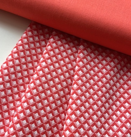 Bild 1 von Italienischer Stretch-Jacquard - Dirndlstoff  gewebt  - korallenrot  weiß - 50 cm