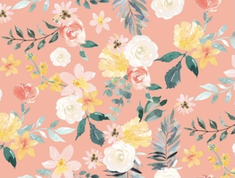 Bild 1 von Baumwollstoff - Blumen  -  pfirsich peach creme grün - 50 cm