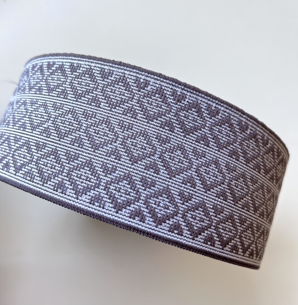 Bild 1 von Gummiband für Trachtengürtel - 6 cm  - Ornamente grau -   Dirndlgürtel