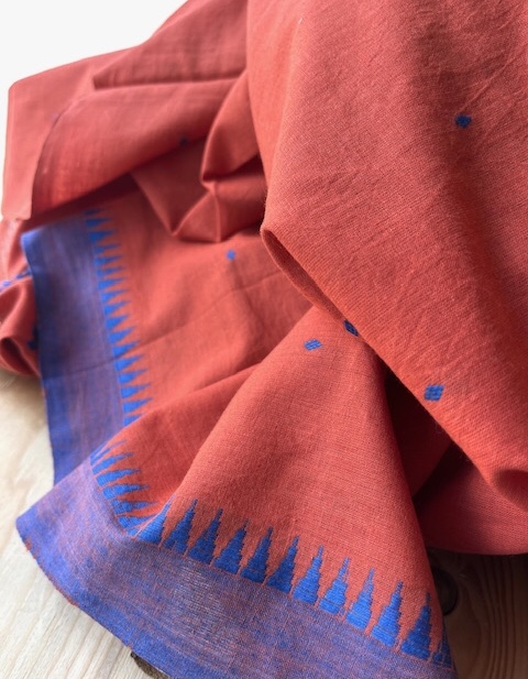 Bild 1 von Baumwollstoff - Indien  - handloom bestickt mit Rand terra blau - 50 cm