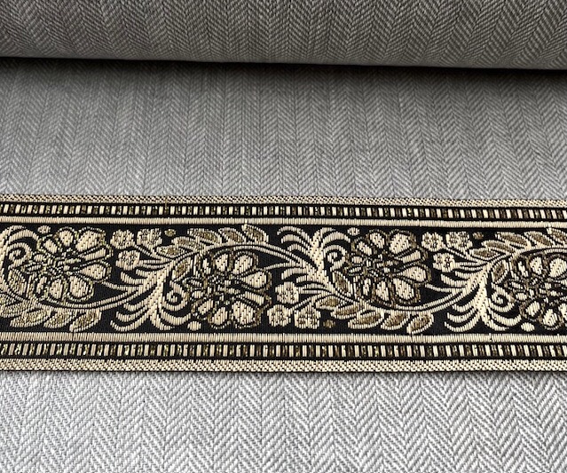 Bild 1 von Borte Jacquardband Goblin Zierborte - schwarz gold lurex- 5 cm breit  270cm