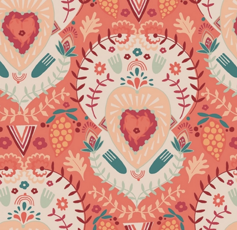 Bild 1 von Reststück Baumwollstoff - Blumen  -  pfirsich peach koralle mint  - 120 cm