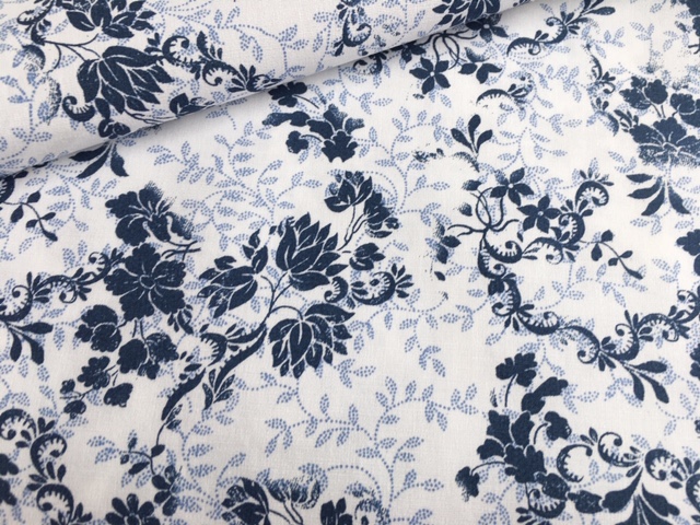 Bild 1 von Stretch- Blusenstoff Dirndlbluse Baumwolle Blumen - weiß blau  - 50 cm