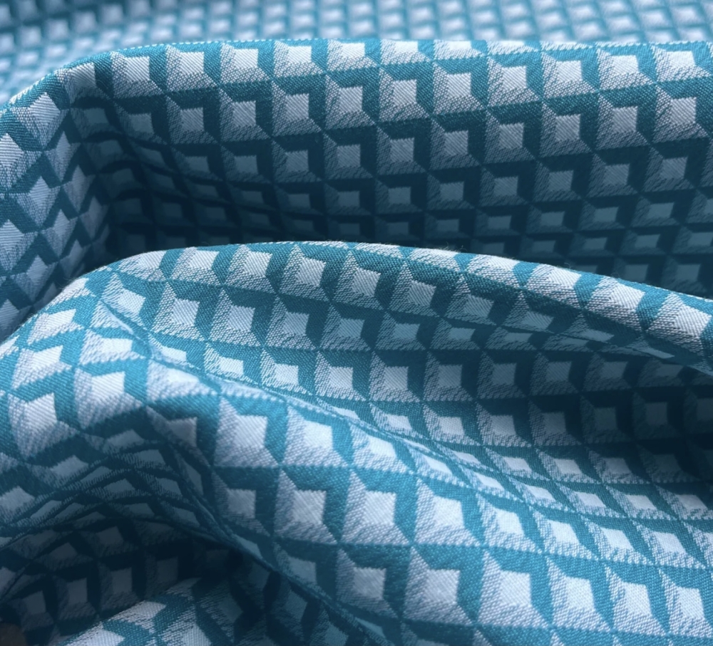 Bild 1 von Italienischer Stretch-Jacquard - Dirndlstoff  gewebt  - petrol türkis weiß - 160 cm