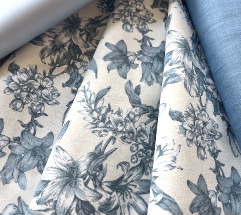 Bild 1 von Dirndl Stoff  Leinenoptik - knitterarm - Blumen -  Blautöne - 200 cm