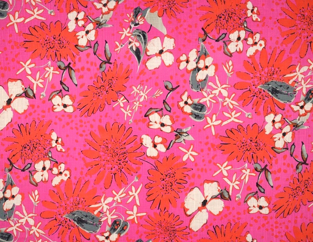 Bild 1 von Viskose Leinen - Barbara - Blumen pink orange creme altgrün - Dirndl - 50 cm