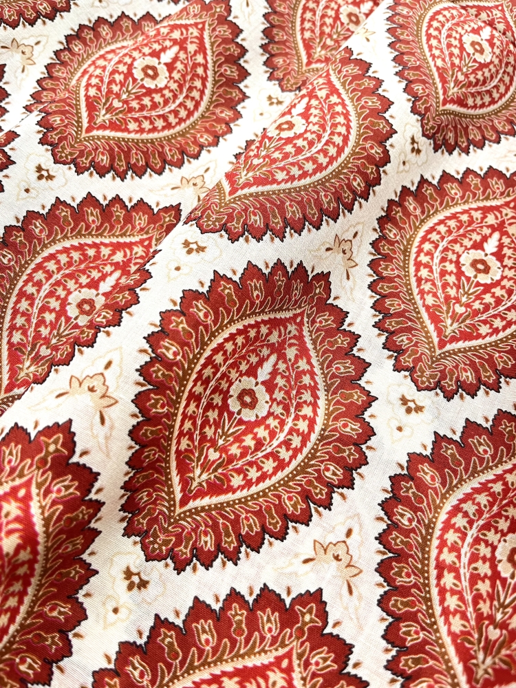 Bild 1 von Italienischer Voile - Paisley Druck - creme  orange rot  - 100 cm