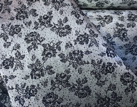 Bild 1 von Jacquard Stoff Trachten Dirndl  - knitterfrei - Blume - silbergrau schwarz  - 50 cm