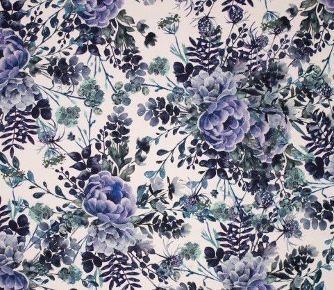 Bild 1 von Baumwoll Stretch Stoff - Blumen creme blau petrol - 50 cm