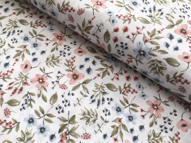 Bild 1 von Reststück Trachten Dirndl Baumwolle  - Blumen  - weiß altrosa blau grün- 100cm