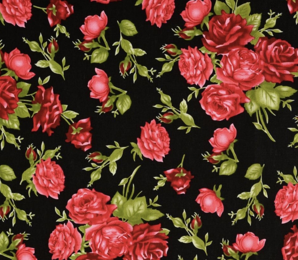 Bild 1 von Dirndl Stoff Blumen - schwarz rot grün   - 50 cm