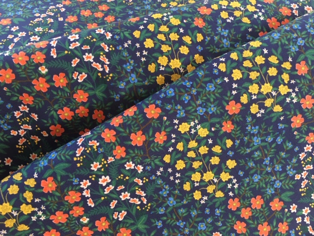 Bild 1 von Baumwollstoff - Blumen  - dunkelblau gelb - 50 cm