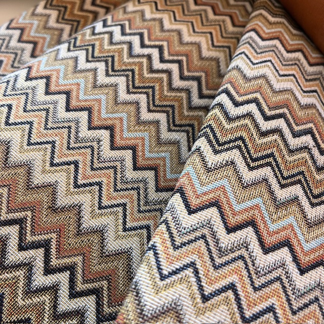 Bild 1 von Gobelin Jacquard - Dirndlstoff  gewebt  Zackenmuster  - senfgelb cognac braun creme   - 2x100 cm