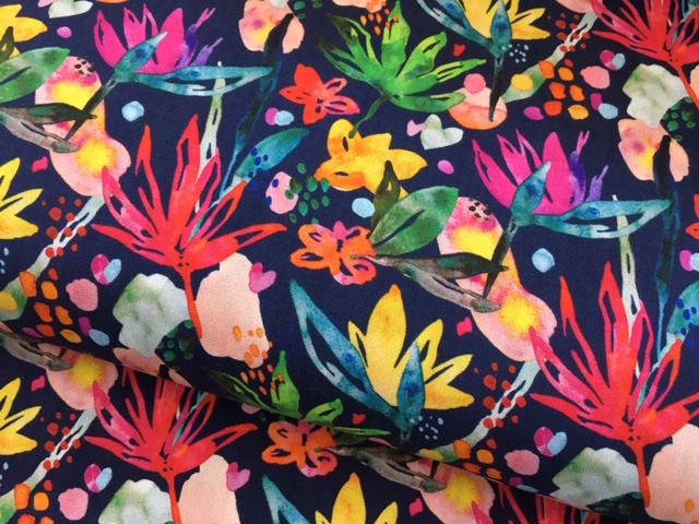 Bild 1 von Dirndl Stoff Blumen - Wasserfarben - dunkelblau bunt - 50 cm