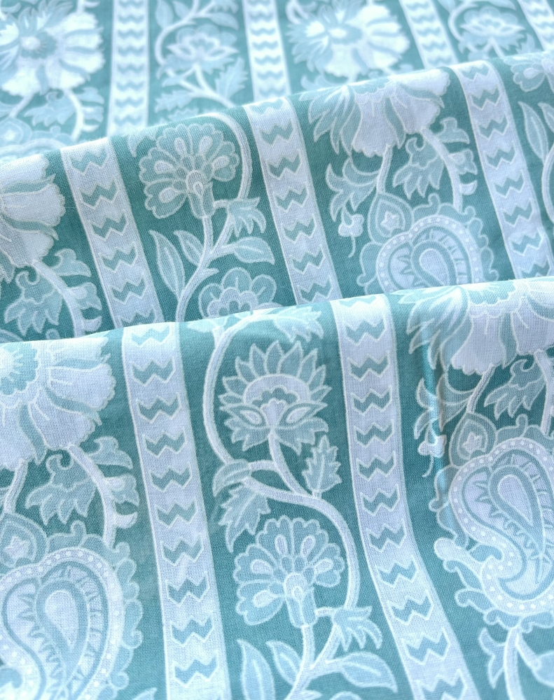 Bild 1 von Baumwollstoff - Indien  - blockprint Handdruck Blumenranken dunkles mintgrün - 50 cm