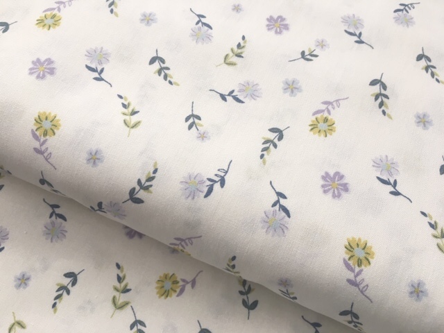 Bild 1 von Reststück Trachten Dirndl BIO Baumwolle  - Blumen  - weiß flieder grün- 100cm
