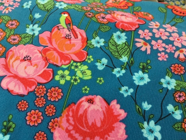 Bild 1 von Feincord / Samt Samtcord - Blumen petrol rosa rot- 50 cm