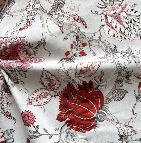 Bild 1 von Trachten Dirndl Stoff - knitterarm - Blumen - zartgrau rot  - 200 cm