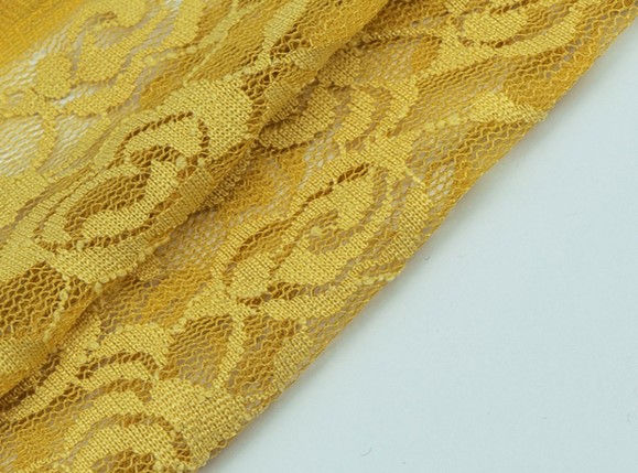 Bild 1 von Reststück Spitzenstoff mit Elasthan -Stickerei -  gold senf- 100 cm