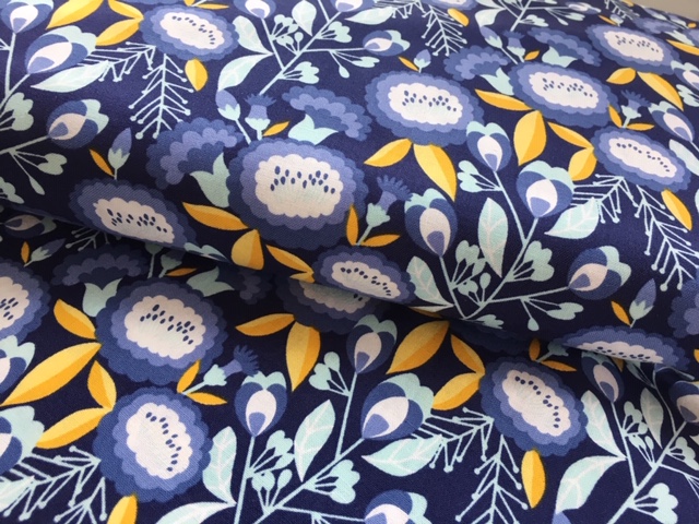 Bild 1 von Baumwollstoff - Blumen  -  indigoblau senfgelb zartblau weiß - 50 cm