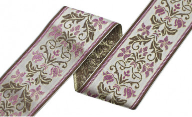 Bild 1 von Reststück Borte Jacquardband Goblin Zierborte - lila gold lurex - 6 cm breit  215cm