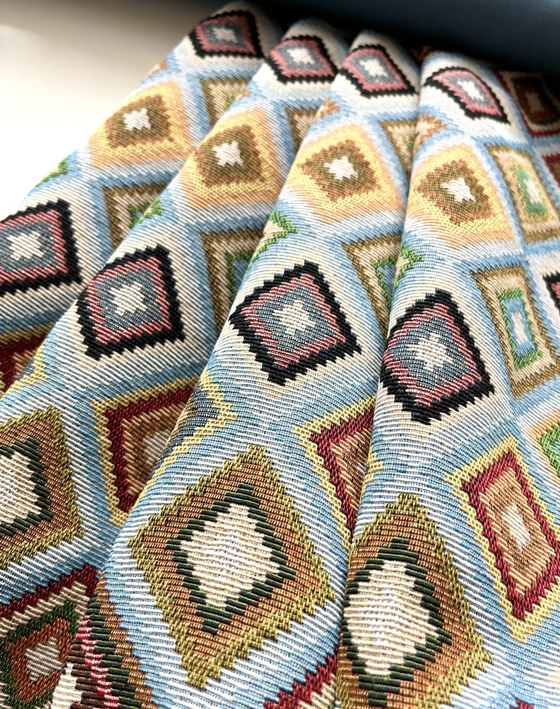 Bild 1 von Gobelin Jacquard Stoff Dirndl - geometrisches Muster hellblau - 200 cm