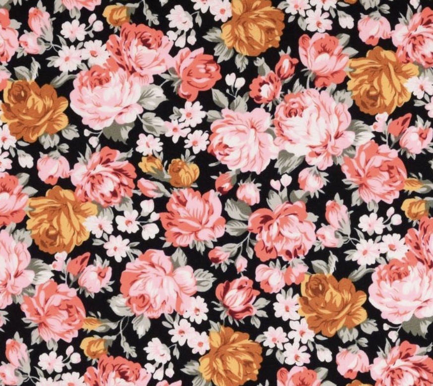 Bild 1 von Reststück Dirndl Stoff Blumen - schwarz rosa goldgelb  - 65  cm