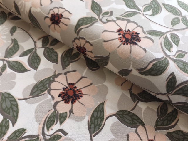 Bild 1 von Trachten Dirndl Stoff  Baumwolle Canvas - knitterarm - Blumen - sand creme zartrosa pastell - 50 cm