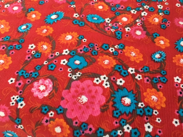 Bild 1 von Reststück Feincord / Samt Samtcord - Blumen rot rosa rot türkis - 180 cm