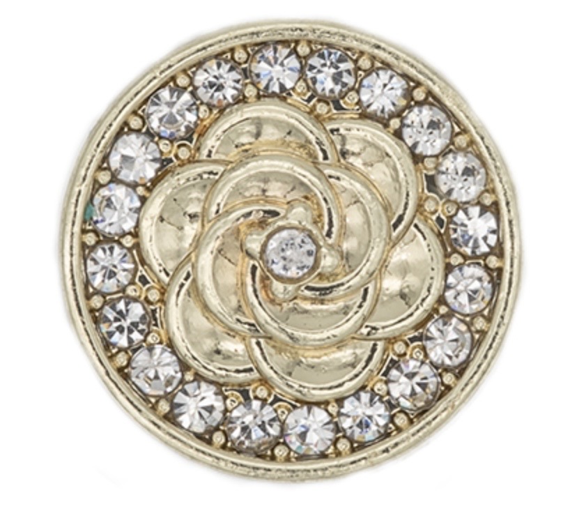 Bild 1 von 19 Stück Dirndlknopf - Blume zartgold mit weissen Steinchen - 11 mm