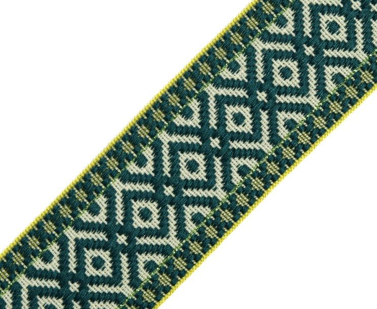 Bild 1 von Borte Jacquardborte Webband Band  hellgrün petrol  gold lurex  - 40 mm breit  - 265 cm