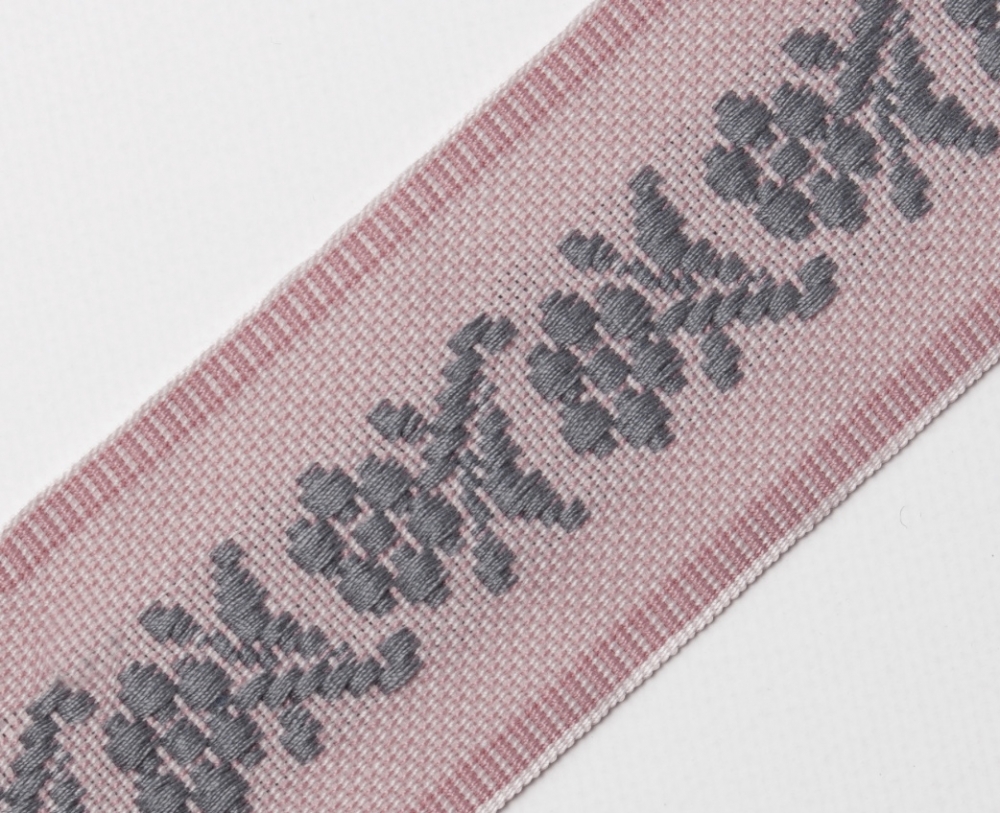 Bild 1 von Borte Jacquardborte Webband Band  - 45 mm breit - rosa grau - 3 Meter