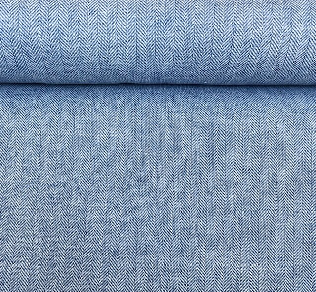Bild 1 von Reststück Fischgrat Halbleinen Baumwoll-Leinenstoff - Twill  - dunkelblau -  85 cm