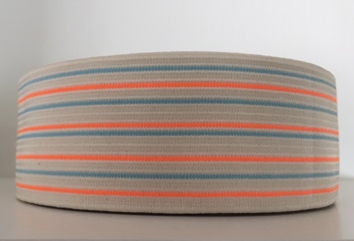 Bild 1 von Gummiband für Trachtengürtel - 4,5 cm  - creme neon orange Streifen - Dirndlgürtel elastisch gewebt