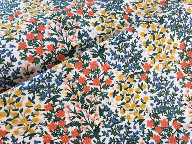 Bild 1 von Baumwollstoff - Blumen  - creme blau koralle gelb - 50 cm