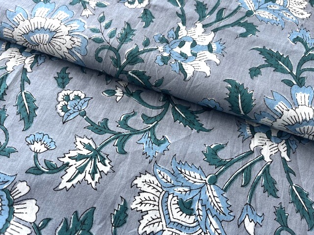 Bild 1 von Baumwollstoff - Indien  - blockprint Handdruck Blumen - 50 cm