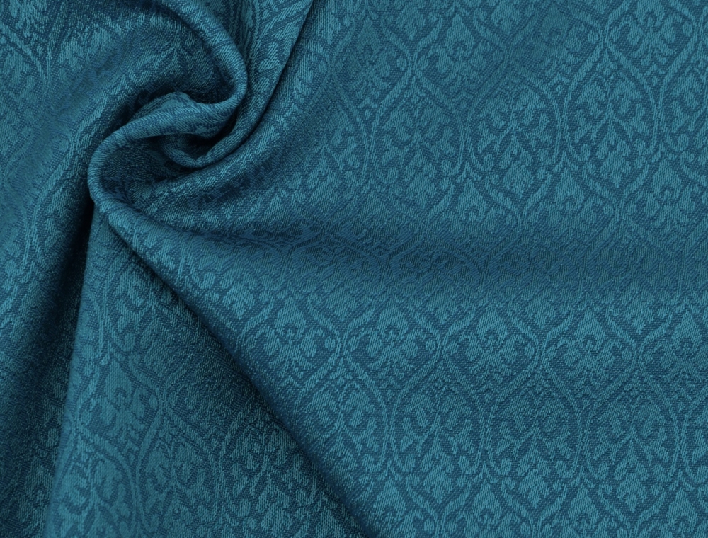 Bild 1 von Reststück Wollsatin Jacquard Mischgewebe knitterfrei Ornamentmuster - petrol  - 155 cm