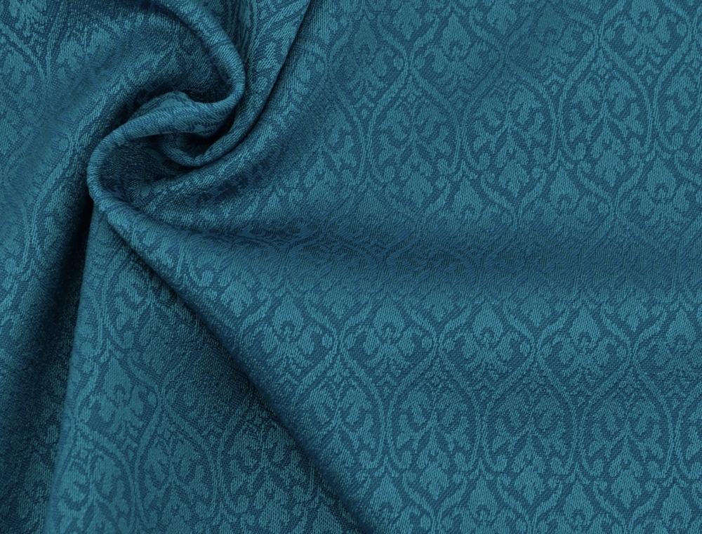 Bild 1 von Reststück Wollsatin Jacquard Mischgewebe knitterfrei Ornamentmuster - petrol  - 24 cm