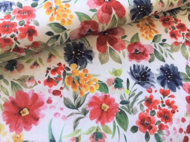 Bild 1 von Dirndl Stoff Blumen - weiß blau rot zartgrün ocker - 50 cm